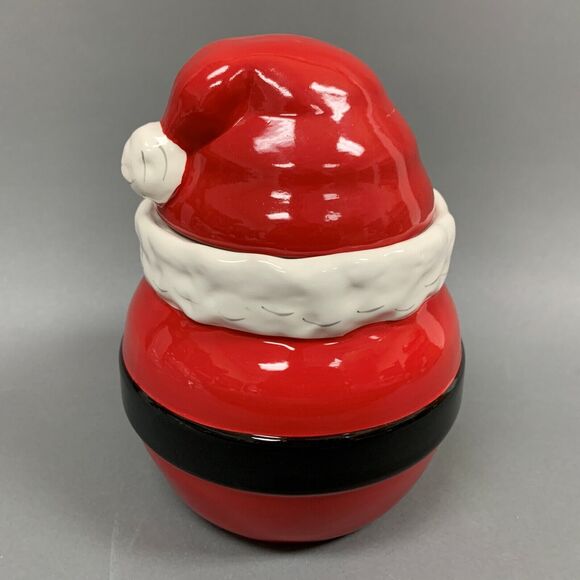 Real Home Earthenware Red Santa Cookie Jar Christmas Holiday - Picture 3 of 8